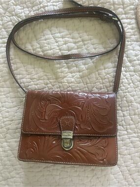 Patricia Nash Brown Floral Tooled Leather Crossbody